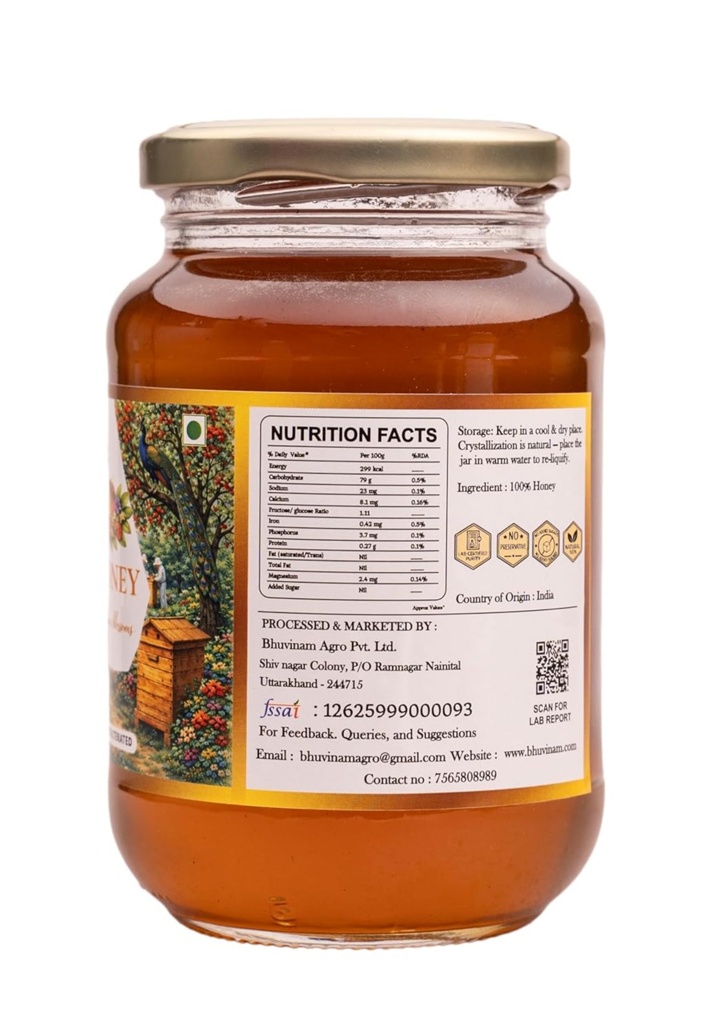 Bhuvinam Wild Honey 500gm | NMR tested | Unprocessed & Unpasteurized Honey | 100% Pure Raw & Natural Multiflora Honey | Forest Harvested | Strengthens Immunity | 0% Added Sugar No Preservatives