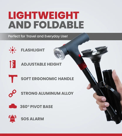 Folding Walking Stick with LED Light and Alarm.(BUY 1 GET ONE FREE)