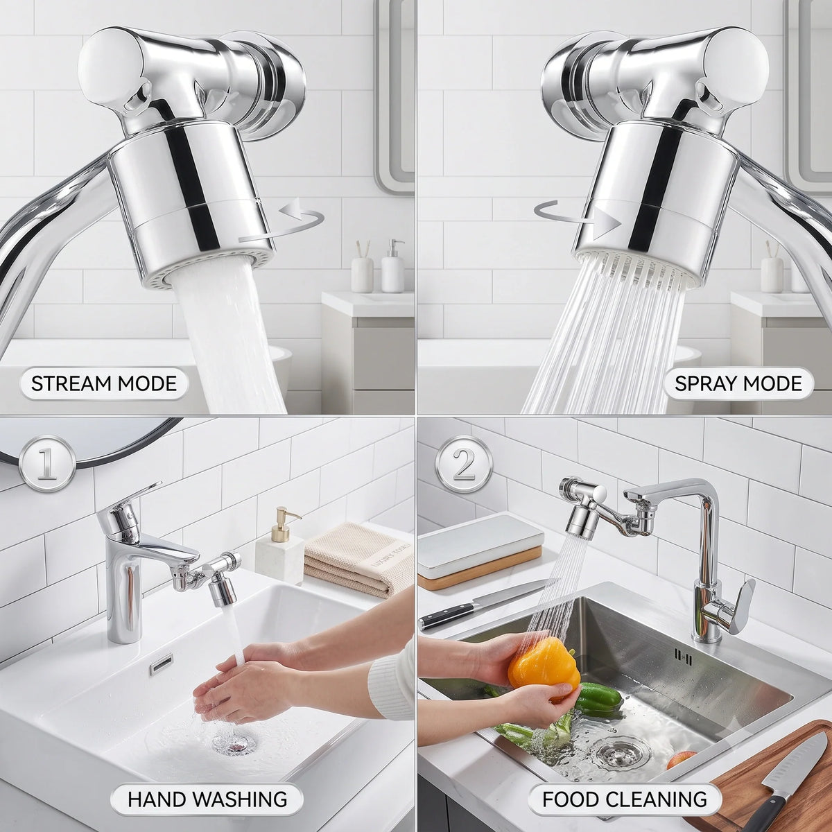RotatingTapExtension™ -  Multi-Mode Water Flow | 3-Way Spray Head | Rust Resistant