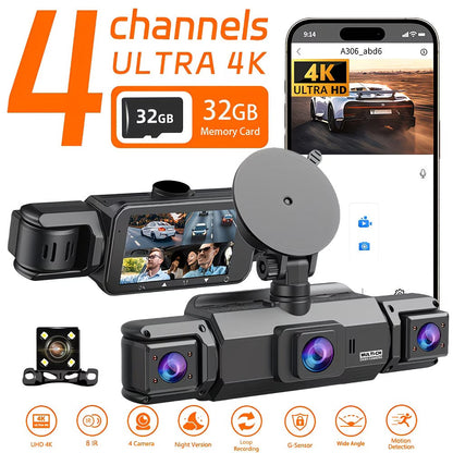 Car Dashboard Camera with 360° With Night Vision 4K Quad-channel