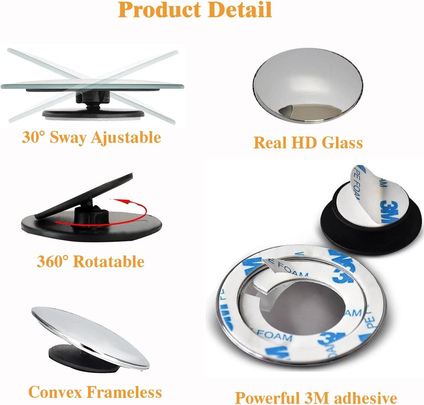 Blind Spot Mirrors For Cars - Waterproof 360°Rotatable HD Convex Rear View Mirror-Mirror Accessories- Universal (pack of 2)