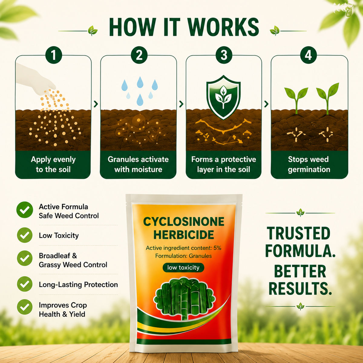 Cyclosinonie Herbicide Granules | Instant Root Death (Made in Germany) | Pack Of 5.