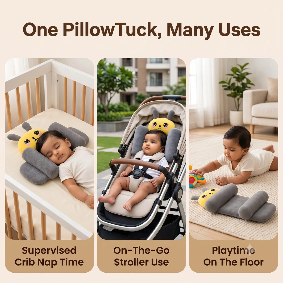 HeadHug™ - Baby Head Support Pillow | Adjustable Ergonomic Fit | Soft Cotton Comfort