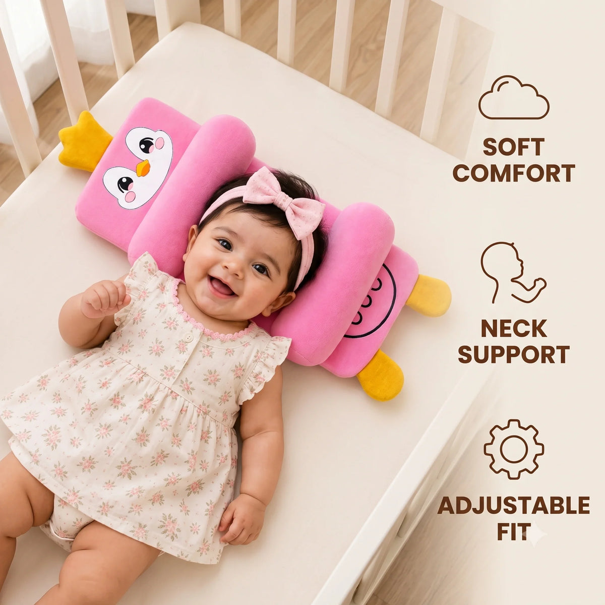 HeadHug™ - Baby Head Support Pillow | Adjustable Ergonomic Fit | Soft Cotton Comfort