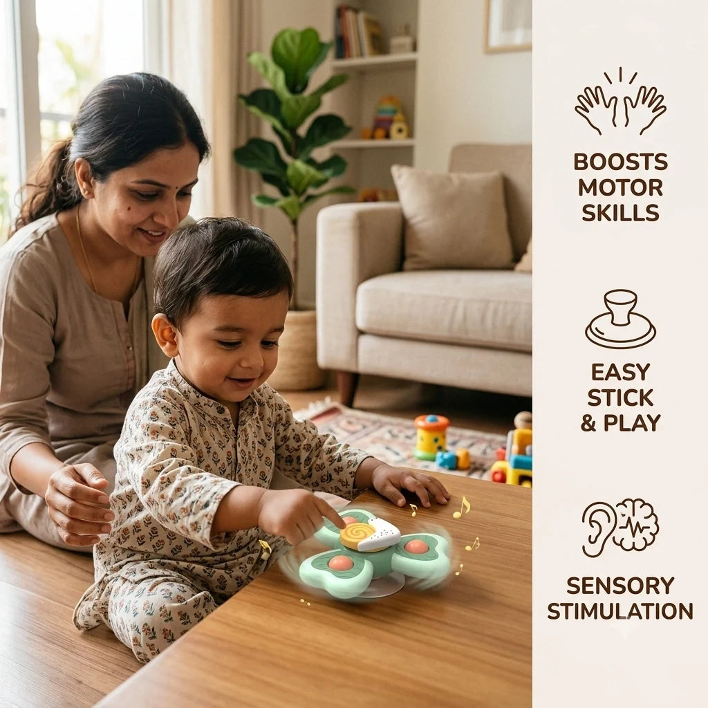HappySpin™ - Colourful Interactive Baby Toy | Sensory Stimulation | Easy Stick & Spin
