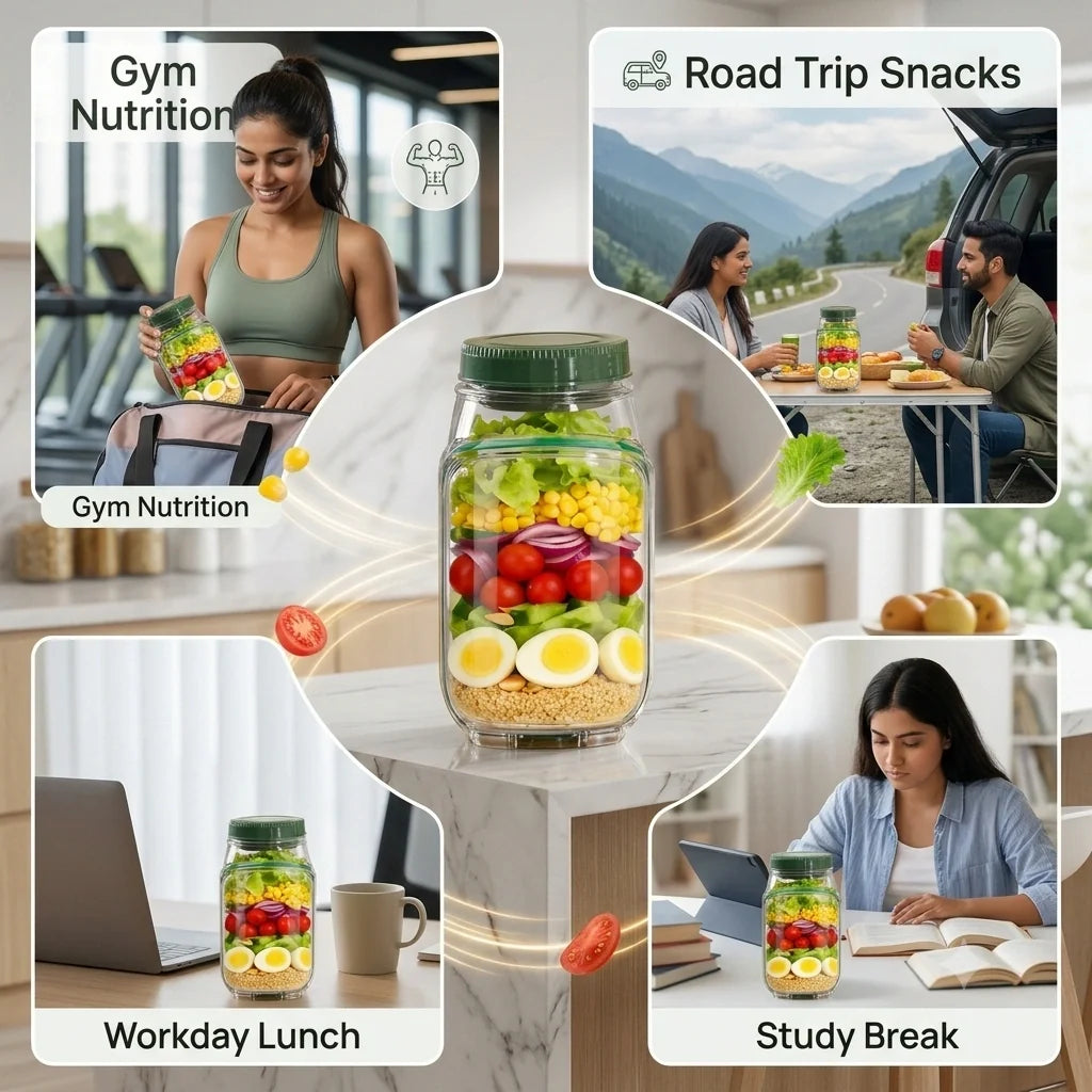 MealJar™ — Salad & Meal Prep Jar | Side Opening | Portable Design