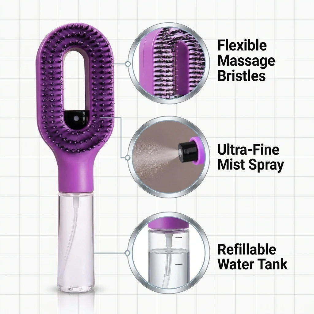 DetangleMist™ - 2-in-1 Detangling Brush | Anti-Frizz Hair Care | Easy to Use