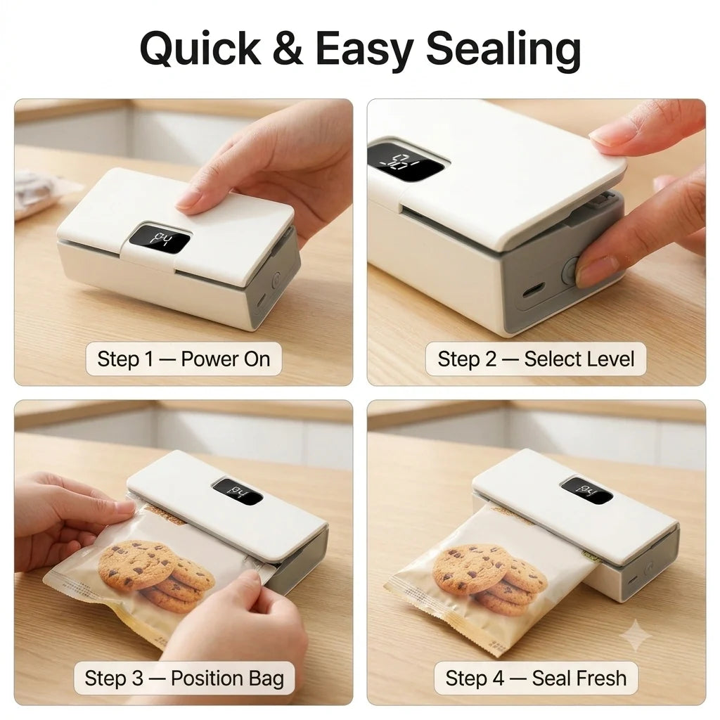 FreshSeal™ - 2in1 bag sealer & cutter | rechargeable | LED Display | Portable