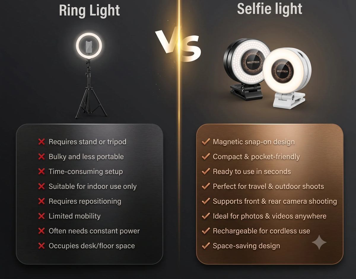 RotateEase™ -Magnetic Selfie LED Light | Built-In Mirror | 3 Light Modes | 360° Rotation