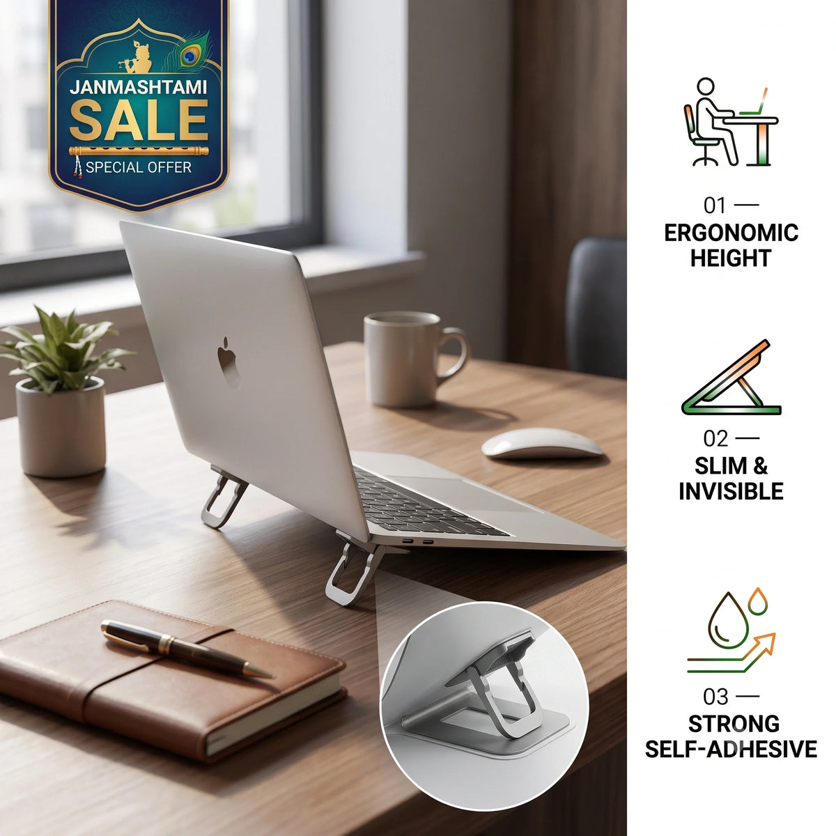 DeskLift™ - Compact Laptop Legs | Ergonomic Incline & Enhanced Airflow | Strong Stick | Lightweight Metal