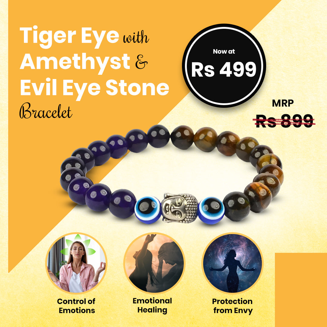 Nazar Suraksha Bracelet| Lab Certified | – Tiger Eye, Amethyst & Evil Eye (Daily Wear, Unisex)