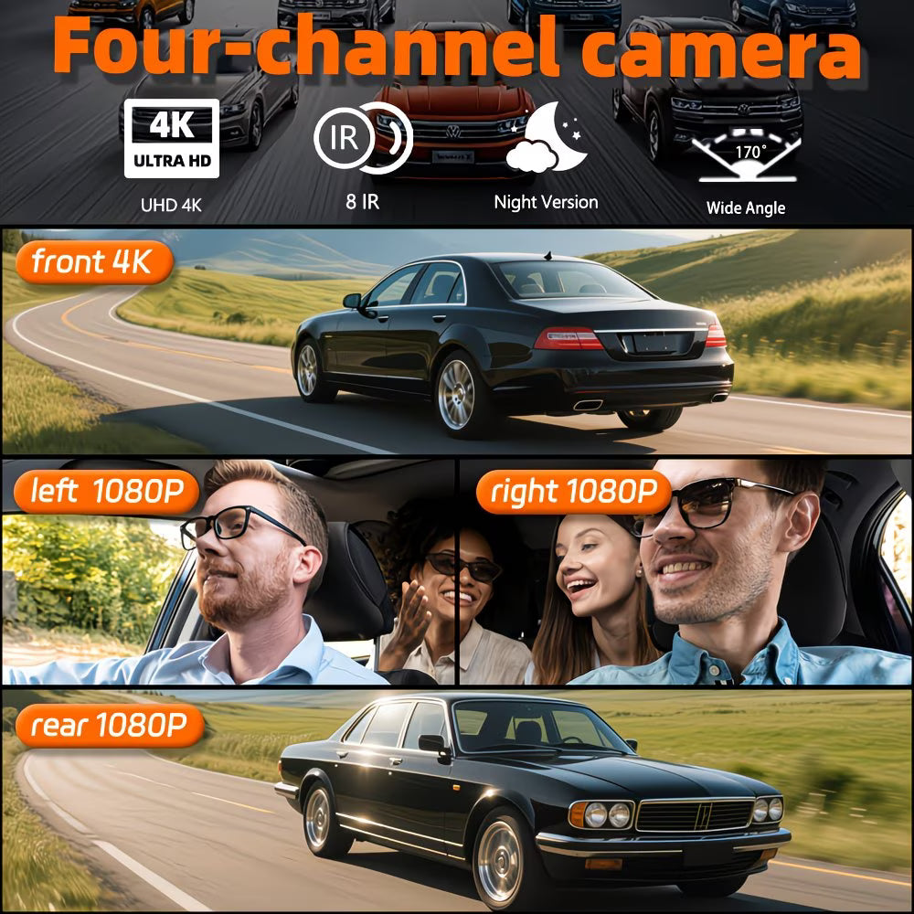 Car Dashboard Camera with 360° With Night Vision 4K Quad-channel