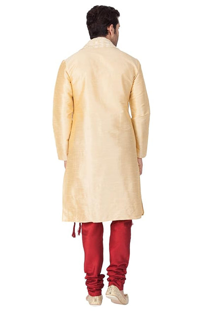 VASTRAMAY Men's Burgandy Silk Blend Only Kurta