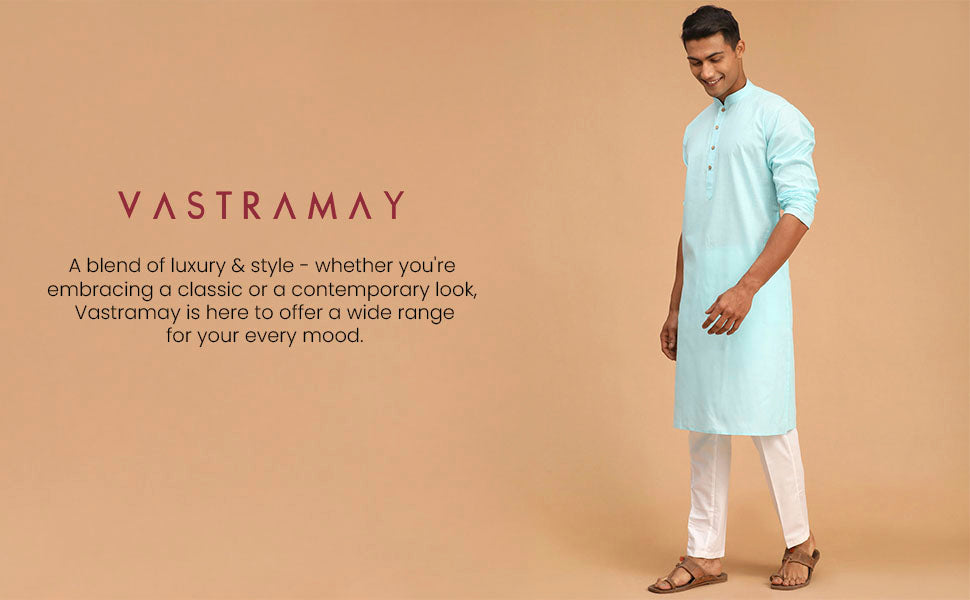 VASTRAMAY Men's Burgandy Silk Blend Only Kurta