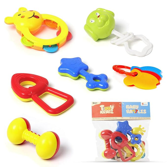 6 Pcs Baby Rattle Set for Infants 0-12 Months | Safe Plastic Rattles for Newborn Baby Boys & Girls | Colorful Infant Toys & New Born Baby Gift Set