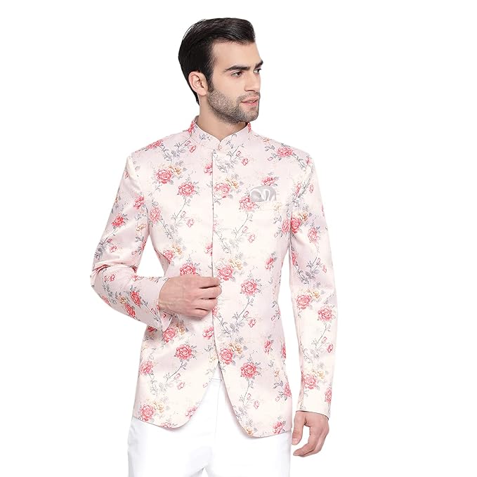 VASTRAMAY Mens Silk Blend Blazer - Timeless Style, Versatile Elegance, and Superior Comfort | Floral Digitally Printed Premium Quality Jodhpuri Jacket for Formal and Casual Occasions