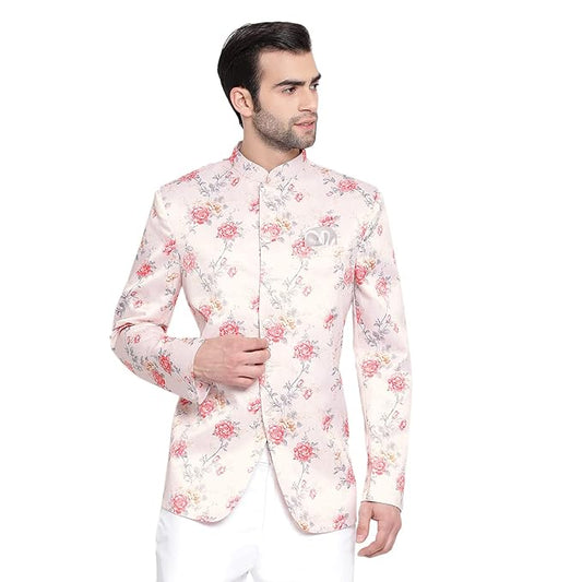 VASTRAMAY Mens Silk Blend Blazer - Timeless Style, Versatile Elegance, and Superior Comfort | Floral Digitally Printed Premium Quality Jodhpuri Jacket for Formal and Casual Occasions