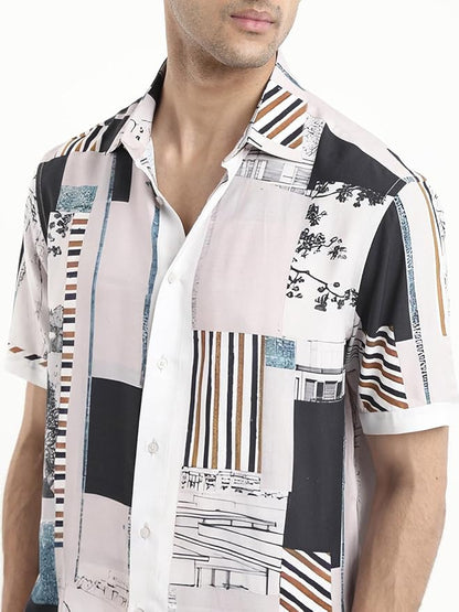 Rare Rabbit Boxy fit Abstract Print Shirt