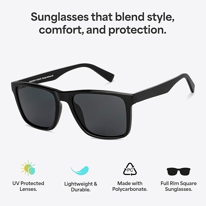Vincent Chase By Lenskart | Full Rim Square | Polarized Stylish Sunglasses | 100% UV Protected | For Men & Women