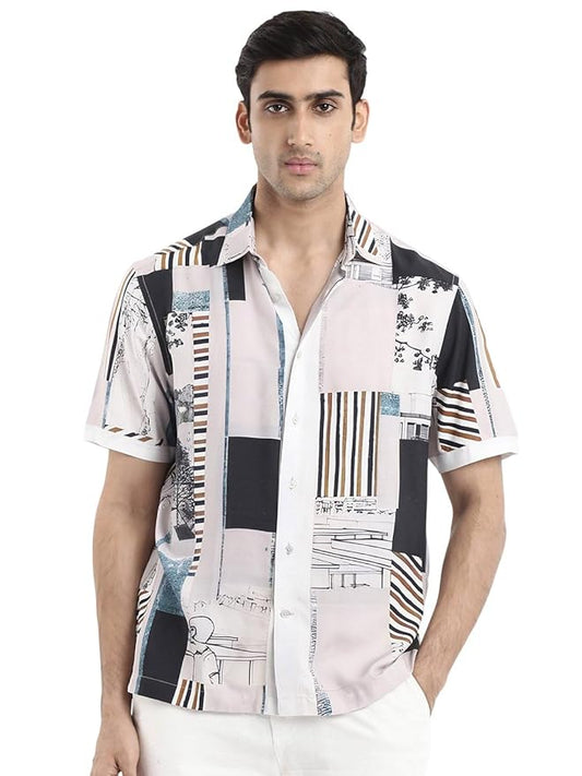 Rare Rabbit Boxy fit Abstract Print Shirt