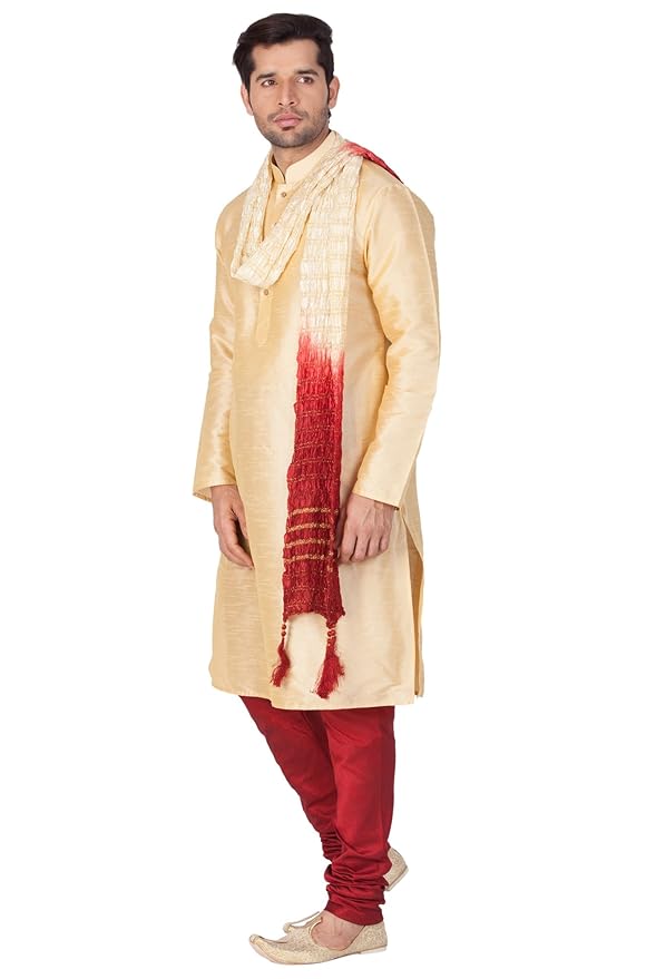 VASTRAMAY Men's Burgandy Silk Blend Only Kurta