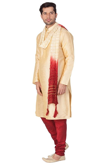 VASTRAMAY Men's Burgandy Silk Blend Only Kurta