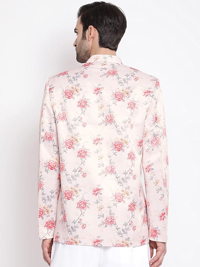 VASTRAMAY Mens Silk Blend Blazer - Timeless Style, Versatile Elegance, and Superior Comfort | Floral Digitally Printed Premium Quality Jodhpuri Jacket for Formal and Casual Occasions