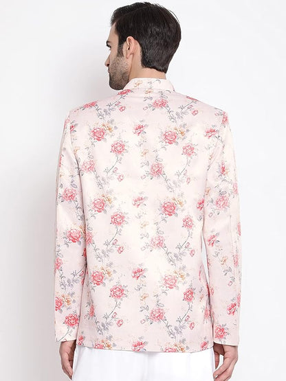VASTRAMAY Mens Silk Blend Blazer - Timeless Style, Versatile Elegance, and Superior Comfort | Floral Digitally Printed Premium Quality Jodhpuri Jacket for Formal and Casual Occasions