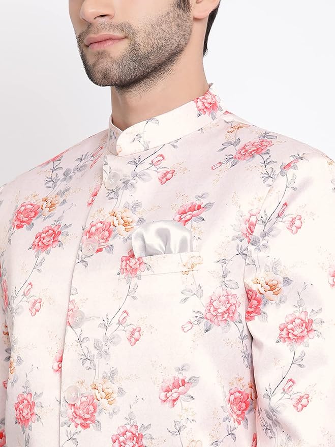 VASTRAMAY Mens Silk Blend Blazer - Timeless Style, Versatile Elegance, and Superior Comfort | Floral Digitally Printed Premium Quality Jodhpuri Jacket for Formal and Casual Occasions