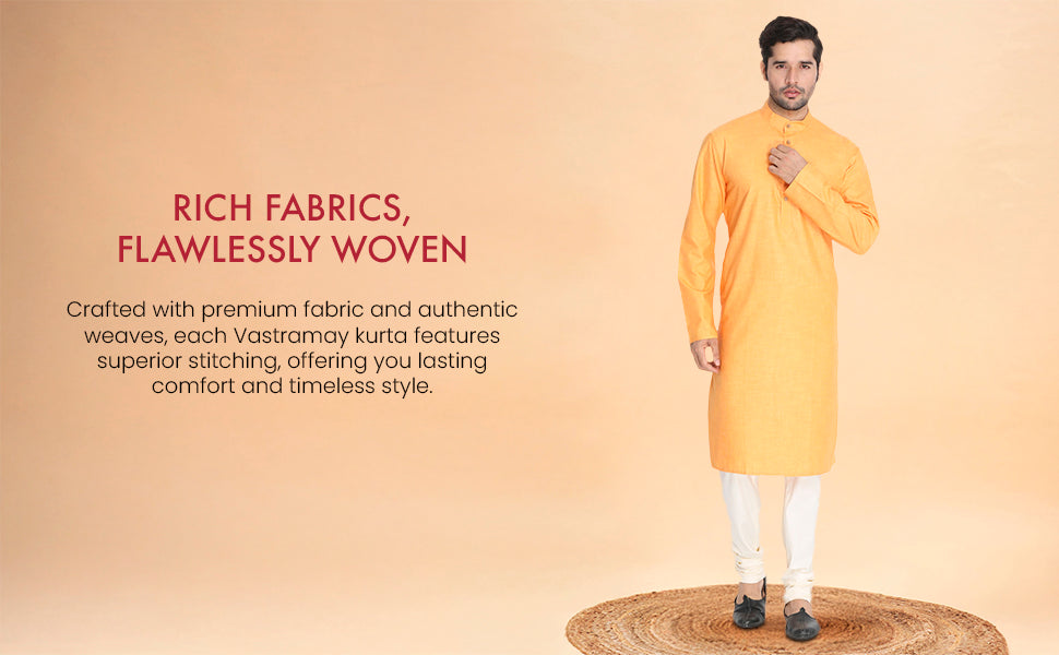 VASTRAMAY Men's Burgandy Silk Blend Only Kurta