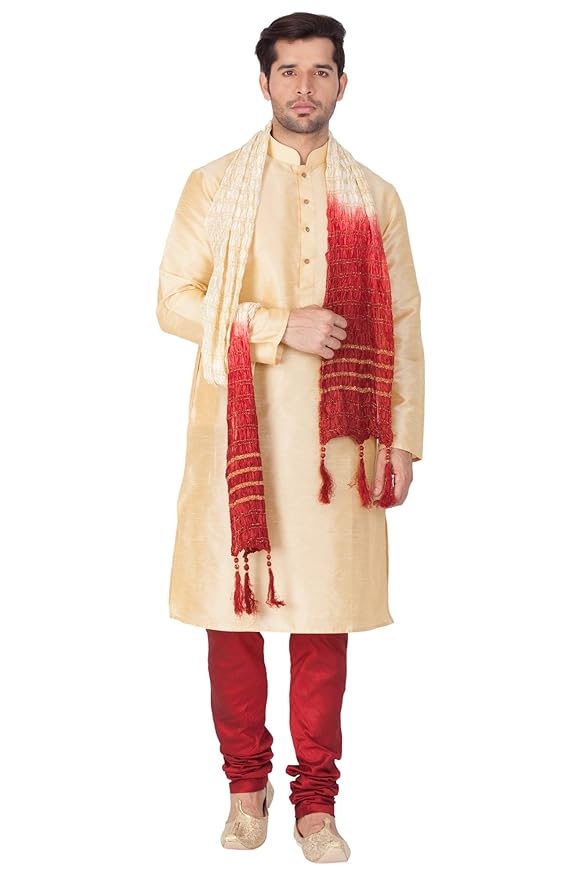 VASTRAMAY Men's Burgandy Silk Blend Only Kurta