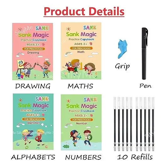 Kid's Magic Reusable CopyBook (10 Refill, 4 Book, 1 Pen, 1 Grip) ⭐⭐⭐⭐⭐ (224 reviews)4.8 Rated By Our Customers